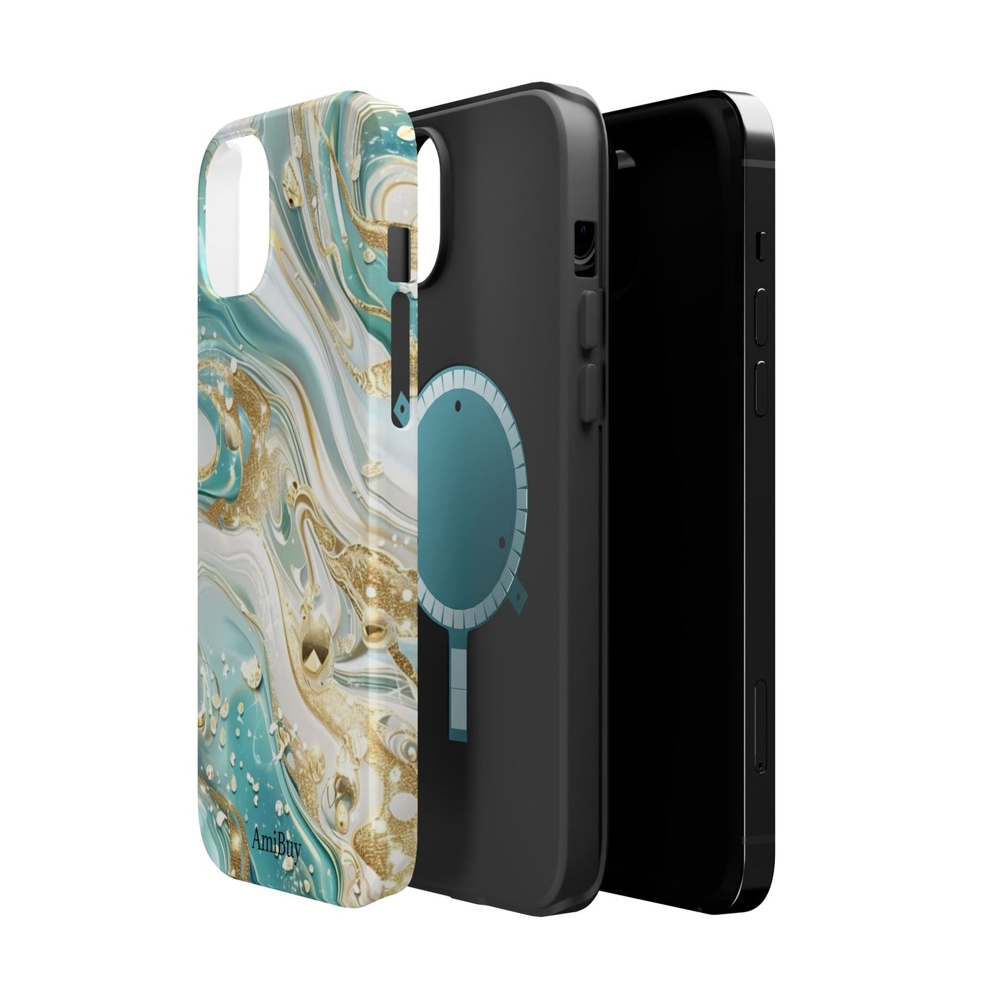 Marbled Teal & Gold Magnetic Impact-Resistant Phone Case