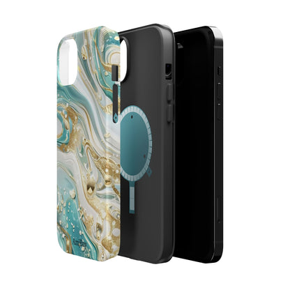 Marbled Teal & Gold Magnetic Impact-Resistant Phone Case