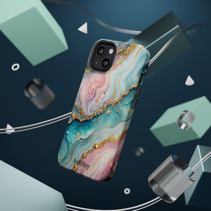 Marbled Aqua & Rose Gold Magnetic Impact Phone Case
