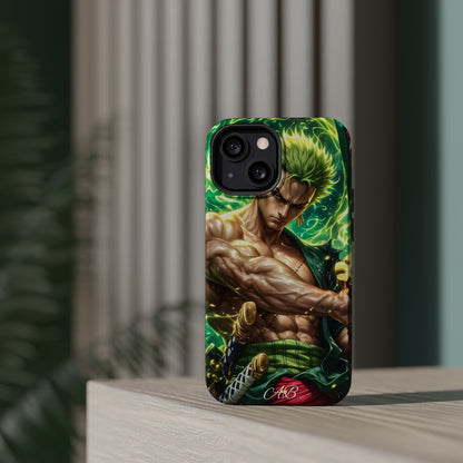 Magnetic Impact-Resistant Phone Case — Green-Sword Warrior Anime Art