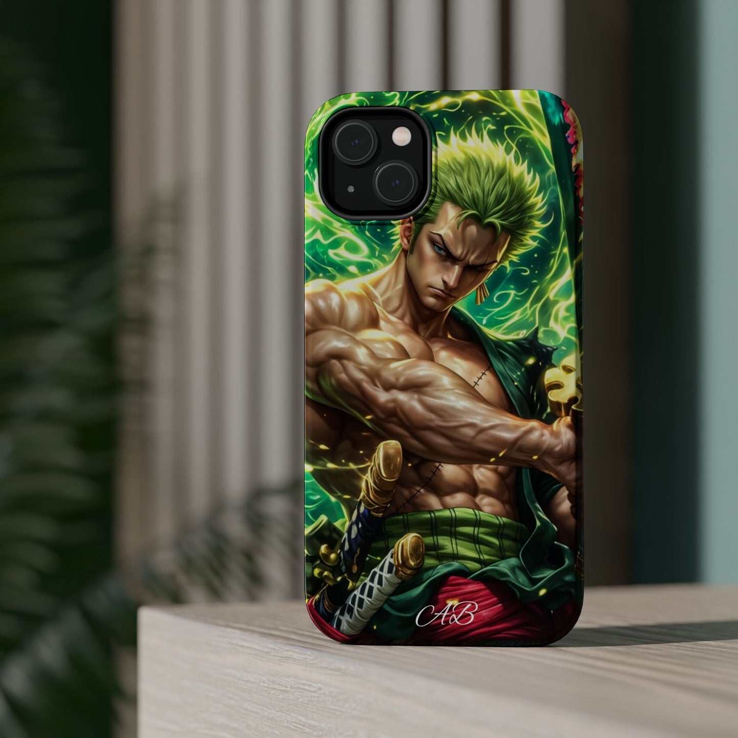 Magnetic Impact-Resistant Phone Case — Green-Sword Warrior Anime Art