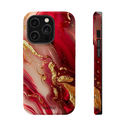Red Marble & Gold Phone Case — Magnetic Impact-Resistant Protective Cover