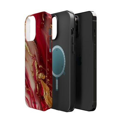 Red Marble & Gold Phone Case — Magnetic Impact-Resistant Protective Cover