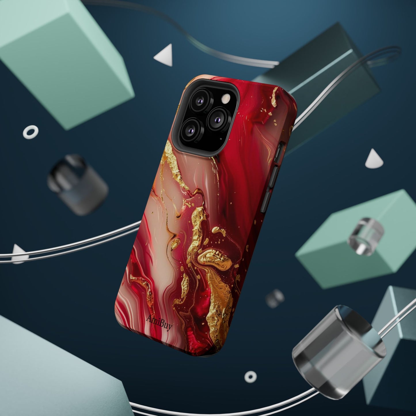 Red Marble & Gold Phone Case — Magnetic Impact-Resistant Protective Cover