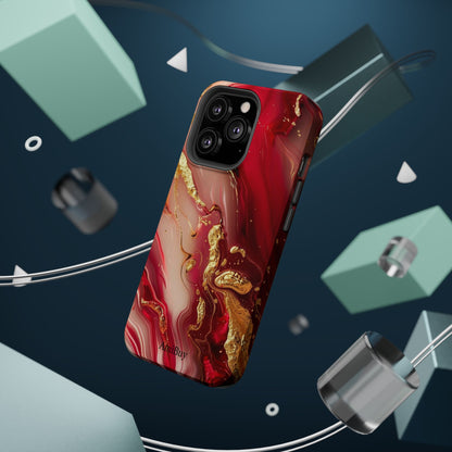 Red Marble & Gold Phone Case — Magnetic Impact-Resistant Protective Cover
