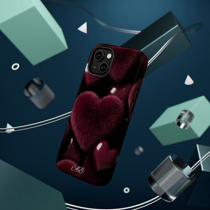 Magnetic Impact-Resistant Phone Case — Plush Burgundy Heart Design