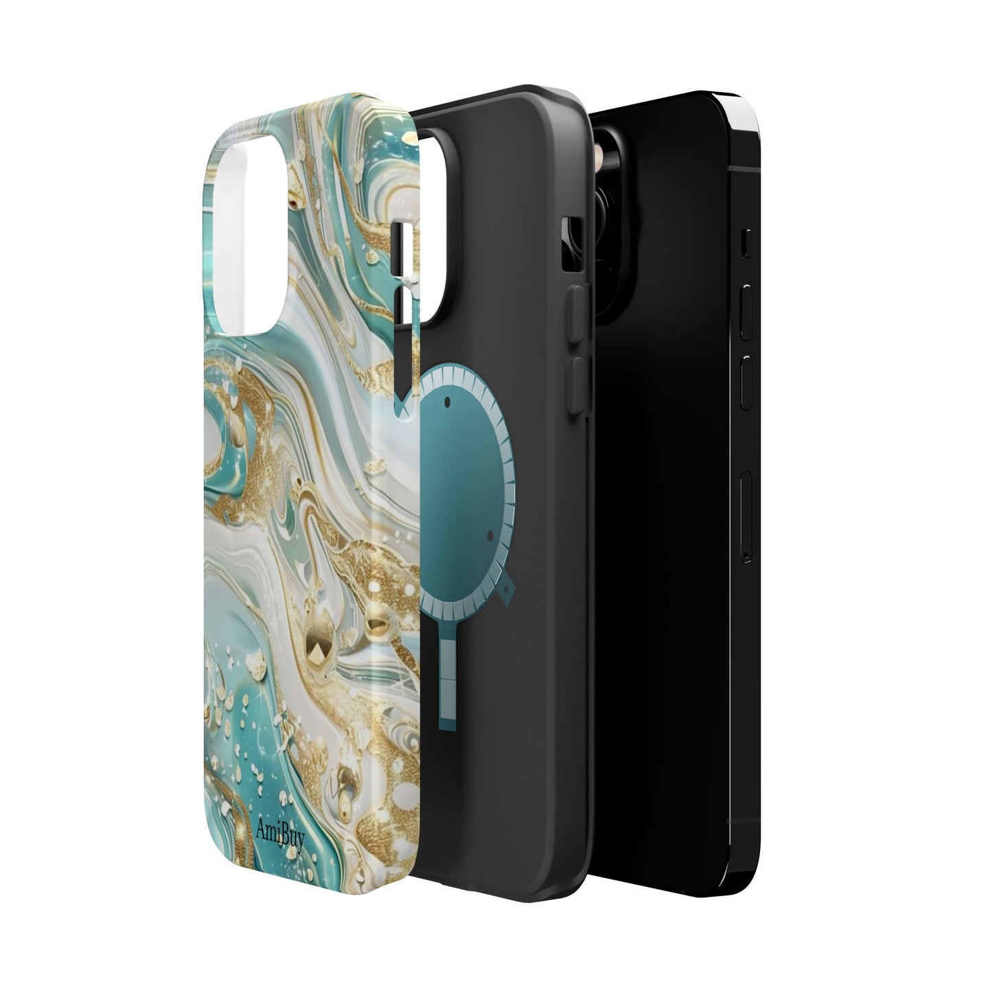 Marbled Teal & Gold Magnetic Impact-Resistant Phone Case