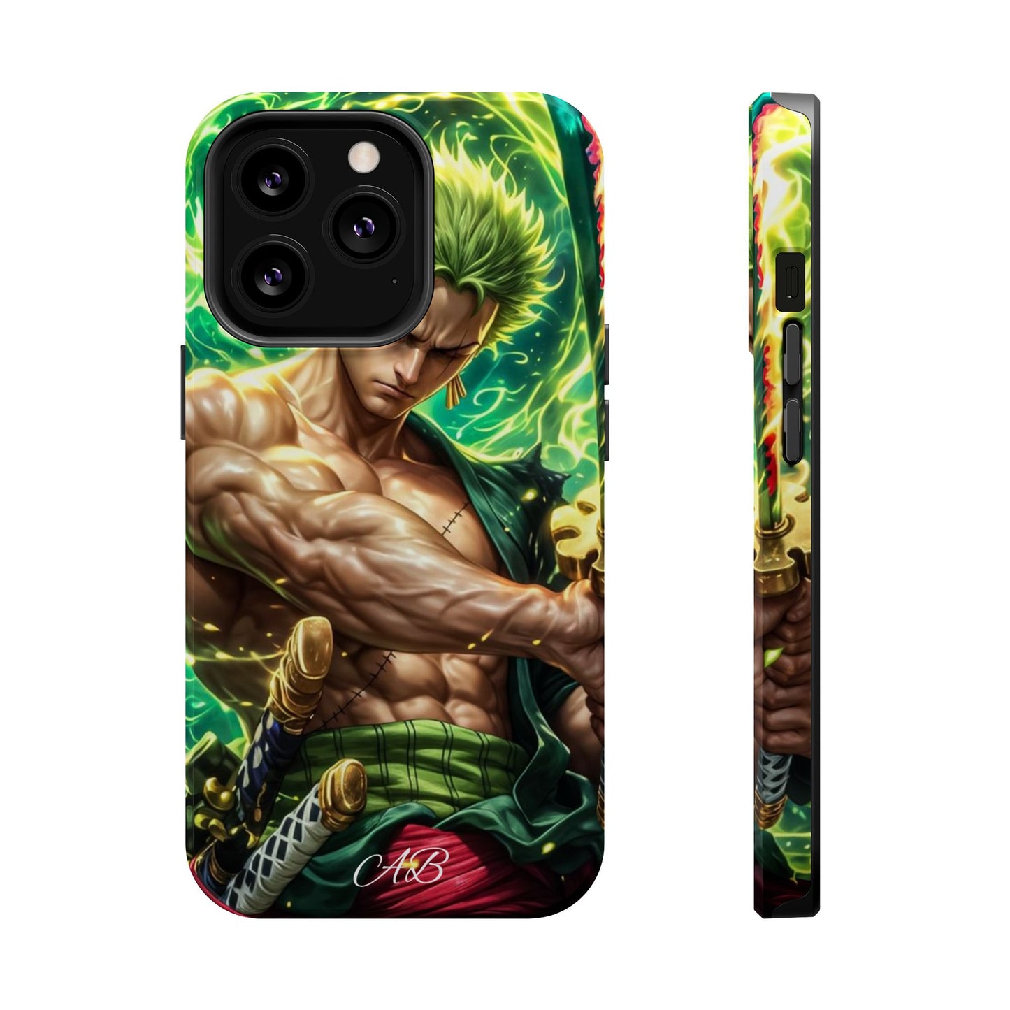Magnetic Impact-Resistant Phone Case — Green-Sword Warrior Anime Art