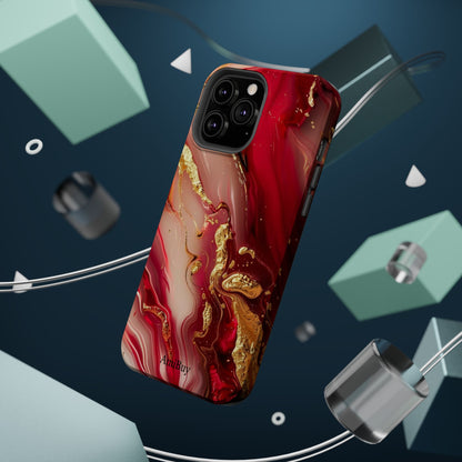 Red Marble & Gold Phone Case — Magnetic Impact-Resistant Protective Cover