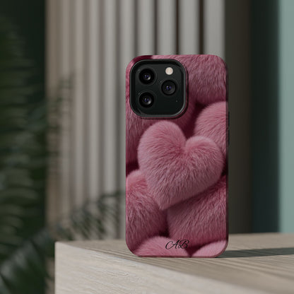 Pink Fuzzy Heart Phone Case — Magnetic Impact-Resistant