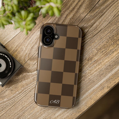 Brown Checkered Magnetic Impact-Resistant Phone Case