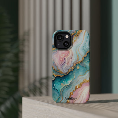 Marbled Aqua & Rose Gold Magnetic Impact Phone Case