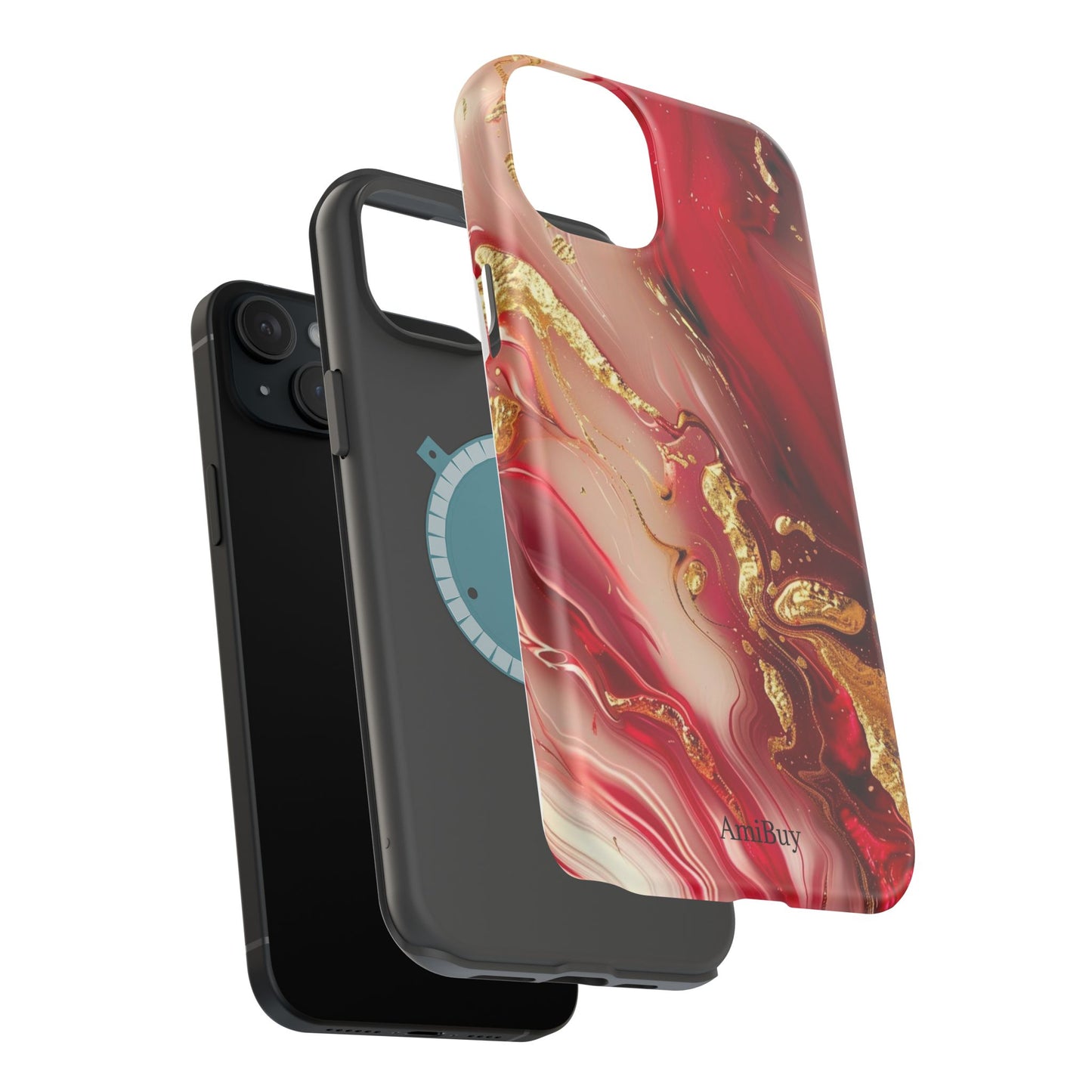 Red Marble & Gold Phone Case — Magnetic Impact-Resistant Protective Cover
