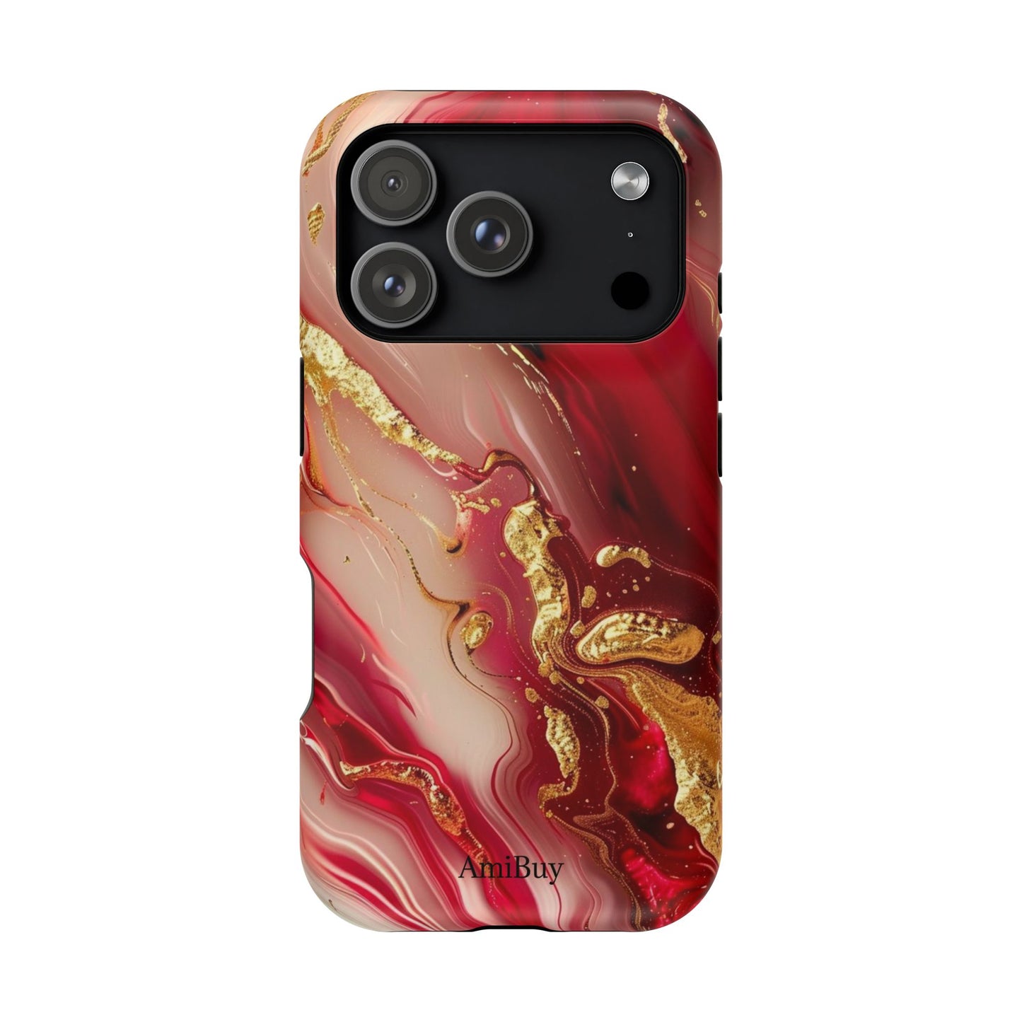 Red Marble & Gold Phone Case — Magnetic Impact-Resistant Protective Cover