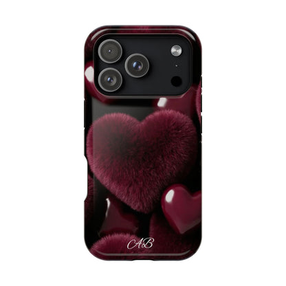 Magnetic Impact-Resistant Phone Case — Plush Burgundy Heart Design