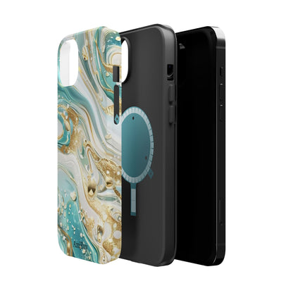Marbled Teal & Gold Magnetic Impact-Resistant Phone Case