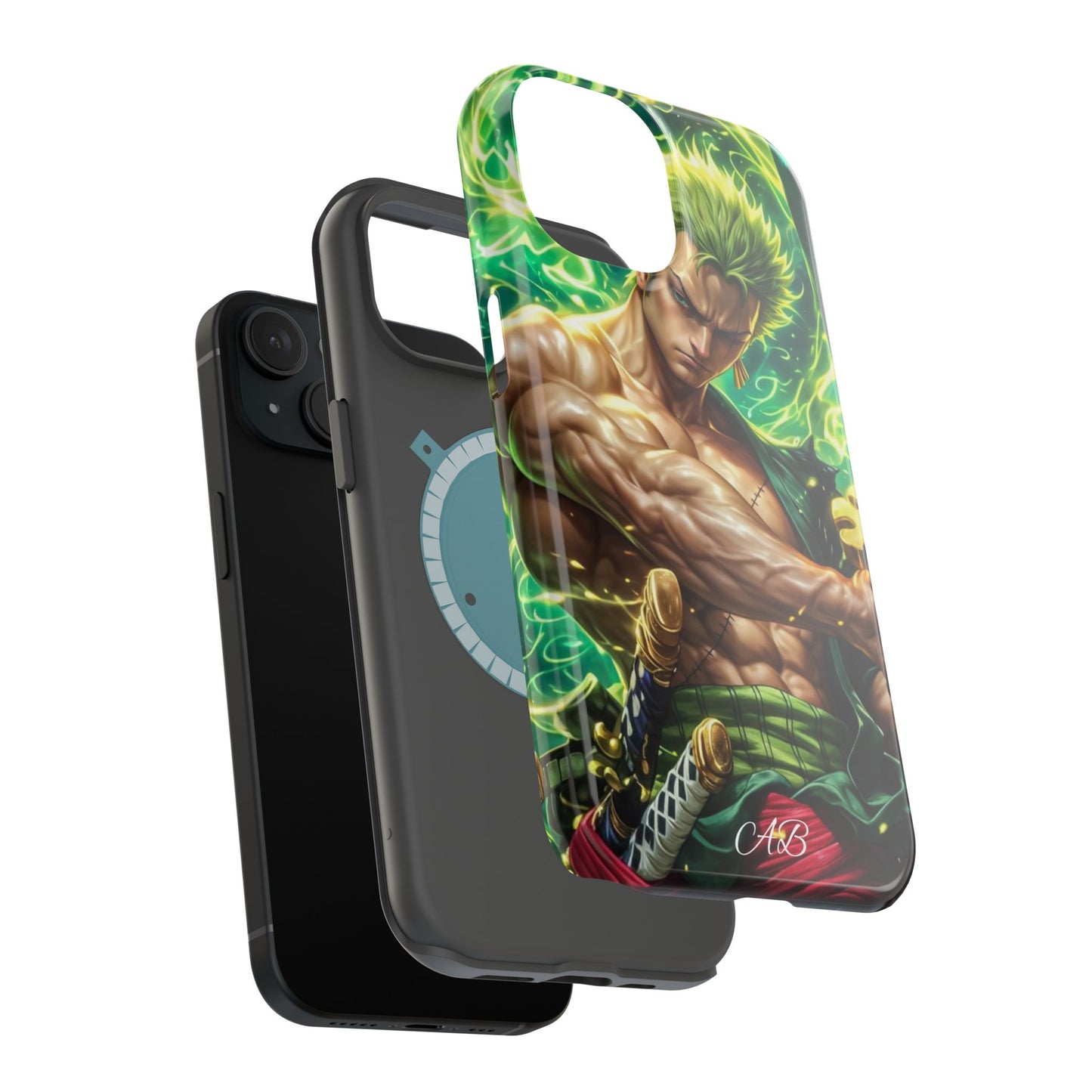Magnetic Impact-Resistant Phone Case — Green-Sword Warrior Anime Art