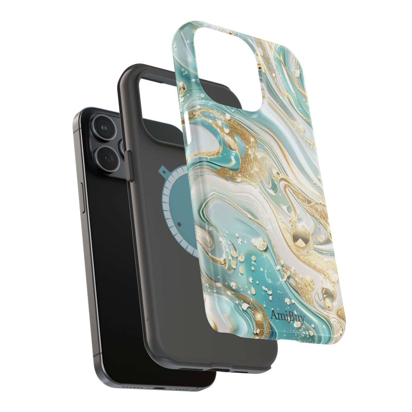Marbled Teal & Gold Magnetic Impact-Resistant Phone Case