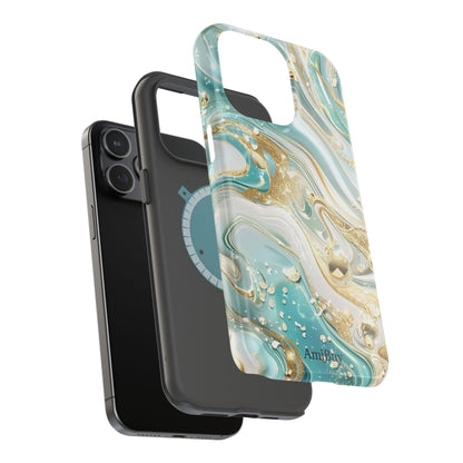 Marbled Teal & Gold Magnetic Impact-Resistant Phone Case