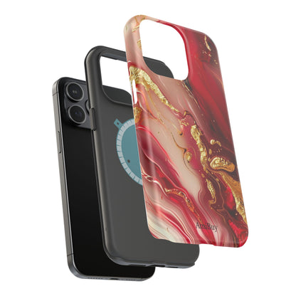 Red Marble & Gold Phone Case — Magnetic Impact-Resistant Protective Cover