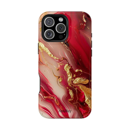 Red Marble & Gold Phone Case — Magnetic Impact-Resistant Protective Cover