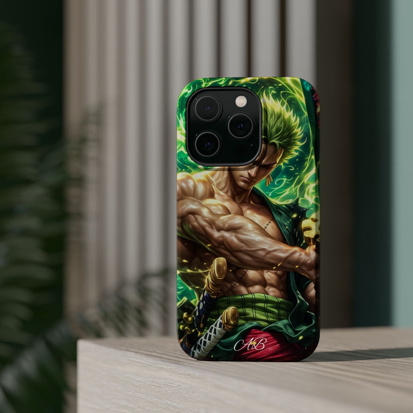 Magnetic Impact-Resistant Phone Case — Green-Sword Warrior Anime Art
