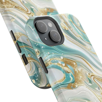 Marbled Teal & Gold Magnetic Impact-Resistant Phone Case