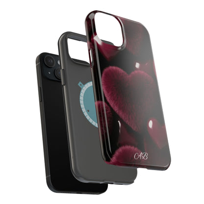 Magnetic Impact-Resistant Phone Case — Plush Burgundy Heart Design