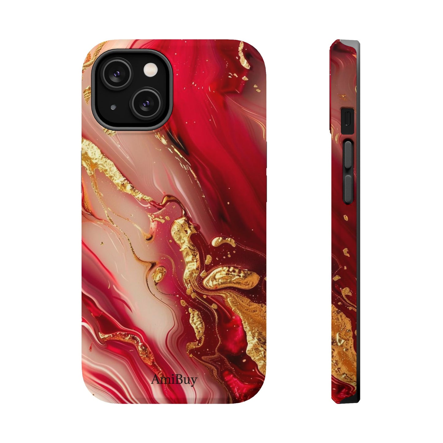 Red Marble & Gold Phone Case — Magnetic Impact-Resistant Protective Cover