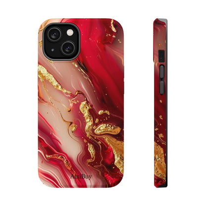 Red Marble & Gold Phone Case — Magnetic Impact-Resistant Protective Cover