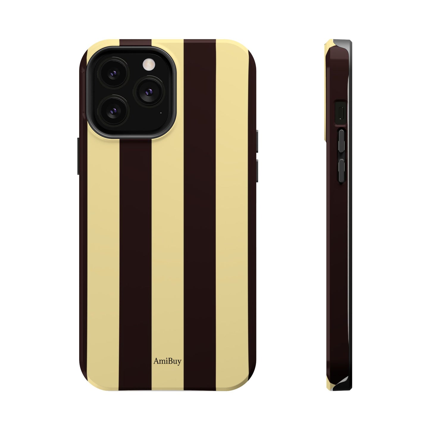 Striped Magnetic Impact-Resistant Phone Case — Brown & Cream Vertical Stripes