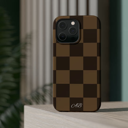 Brown Checkered Magnetic Impact-Resistant Phone Case