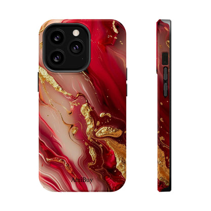 Red Marble & Gold Phone Case — Magnetic Impact-Resistant Protective Cover