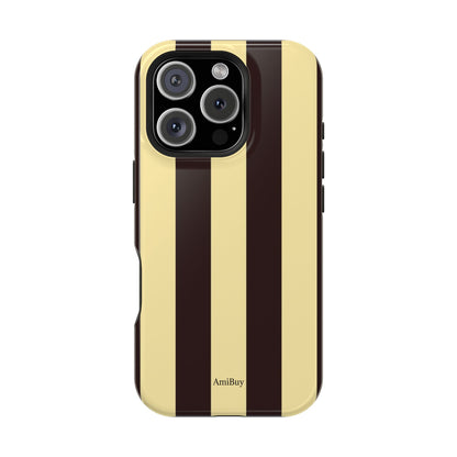 Striped Magnetic Impact-Resistant Phone Case — Brown & Cream Vertical Stripes