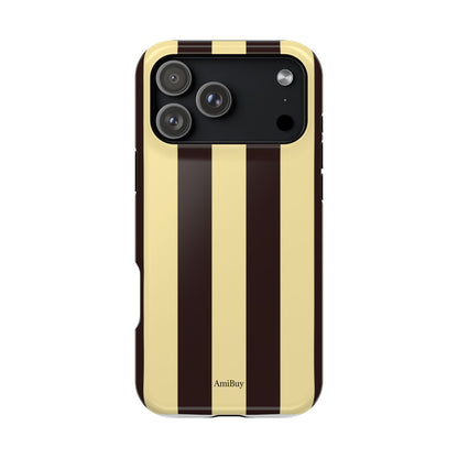 Striped Magnetic Impact-Resistant Phone Case — Brown & Cream Vertical Stripes