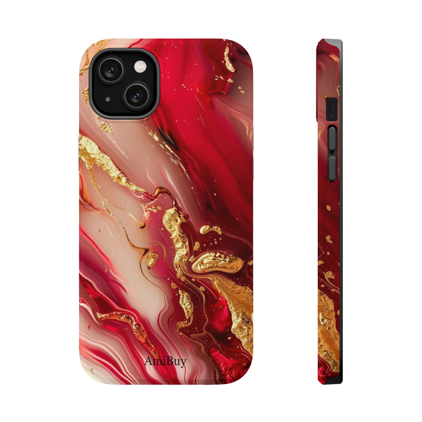 Red Marble & Gold Phone Case — Magnetic Impact-Resistant Protective Cover