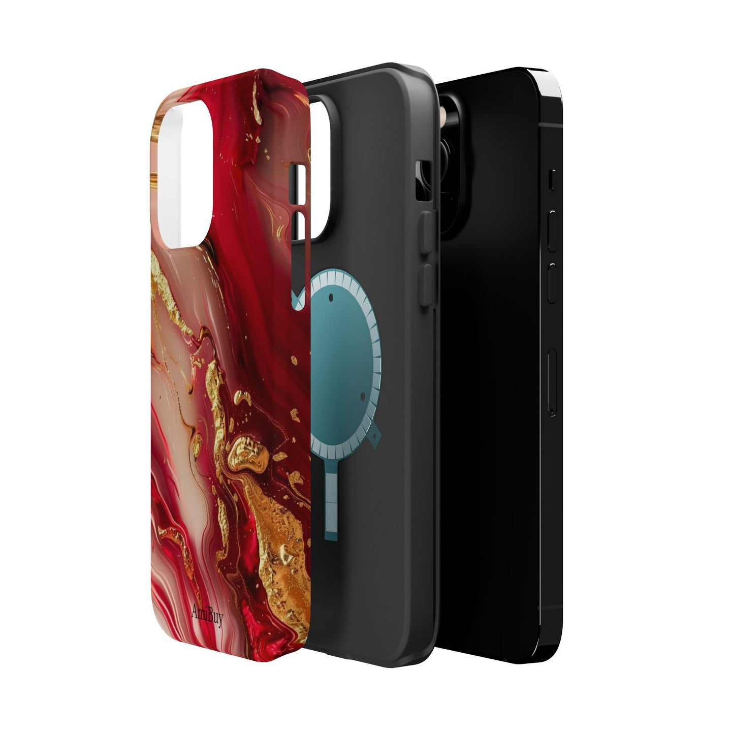 Red Marble & Gold Phone Case — Magnetic Impact-Resistant Protective Cover