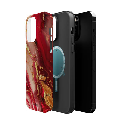 Red Marble & Gold Phone Case — Magnetic Impact-Resistant Protective Cover