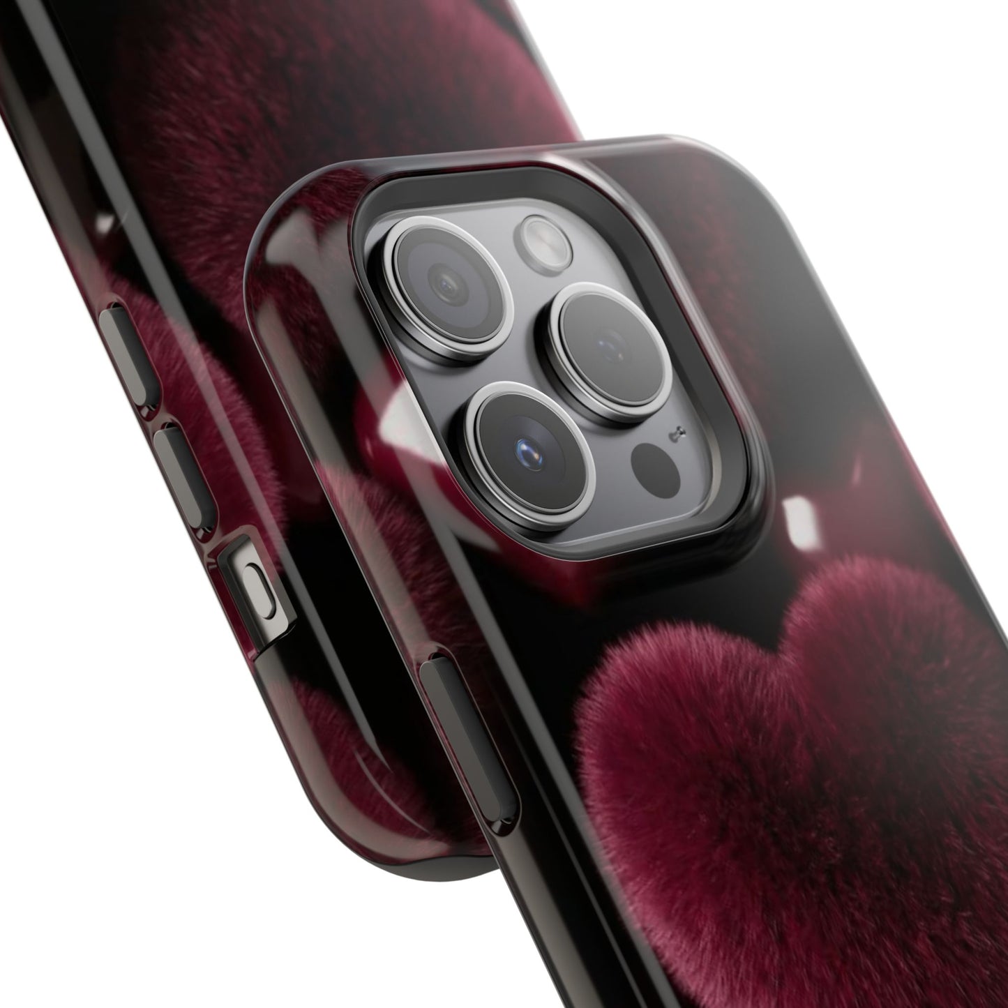 Magnetic Impact-Resistant Phone Case — Plush Burgundy Heart Design
