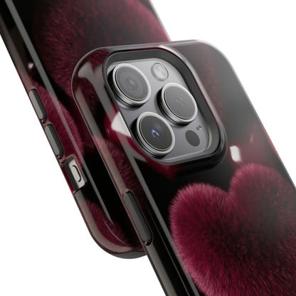 Magnetic Impact-Resistant Phone Case — Plush Burgundy Heart Design