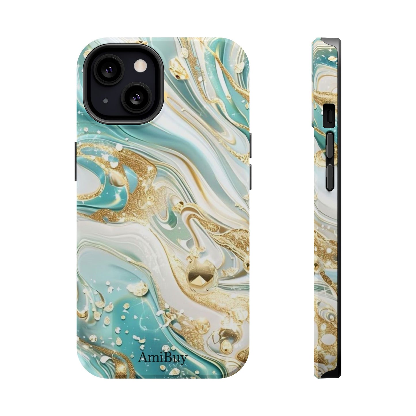 Marbled Teal & Gold Magnetic Impact-Resistant Phone Case