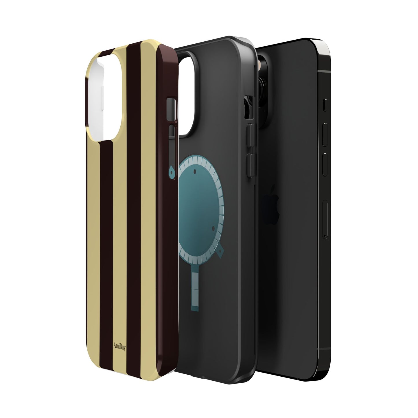 Striped Magnetic Impact-Resistant Phone Case — Brown & Cream Vertical Stripes