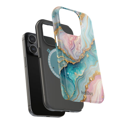 Marbled Aqua & Rose Gold Magnetic Impact Phone Case