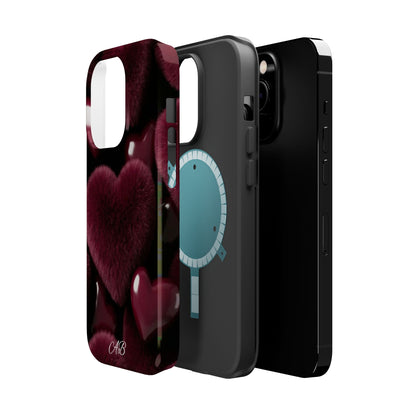 Magnetic Impact-Resistant Phone Case — Plush Burgundy Heart Design