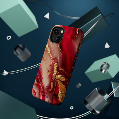 Red Marble & Gold Phone Case — Magnetic Impact-Resistant Protective Cover