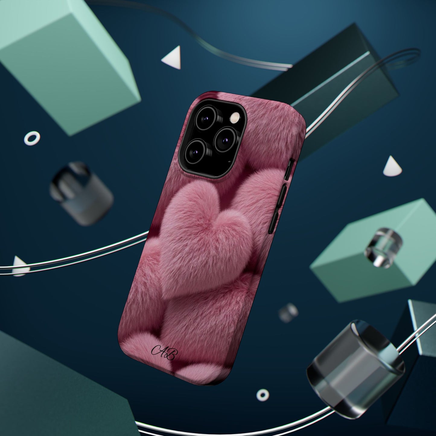 Pink Fuzzy Heart Phone Case — Magnetic Impact-Resistant