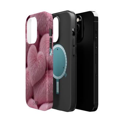 Pink Fuzzy Heart Phone Case — Magnetic Impact-Resistant