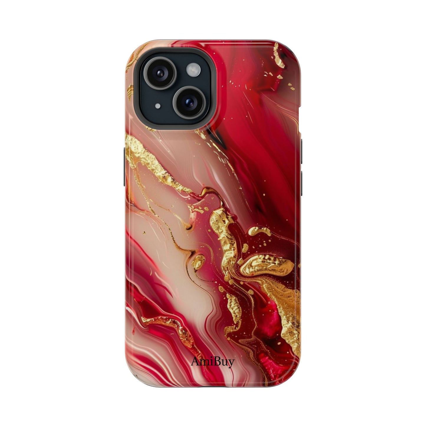 Red Marble & Gold Phone Case — Magnetic Impact-Resistant Protective Cover