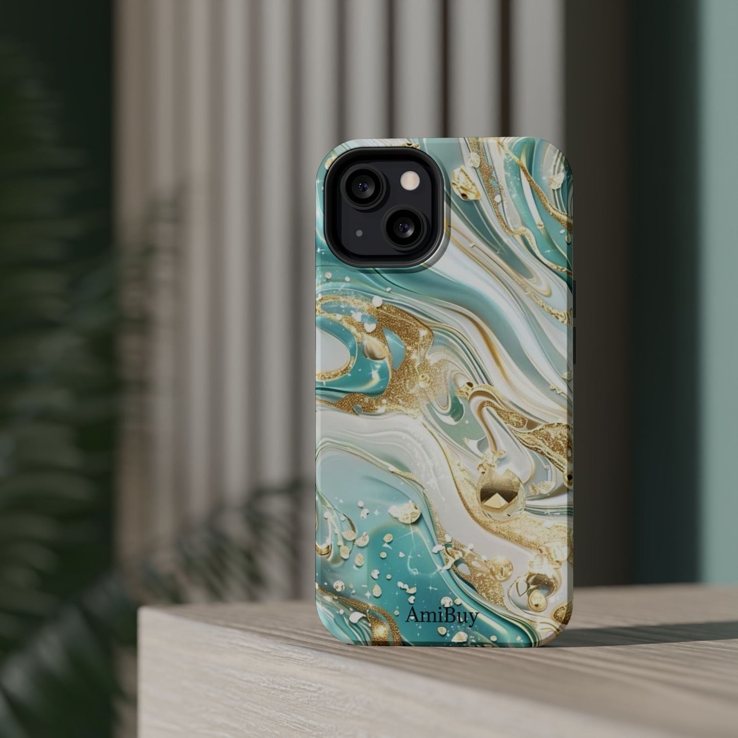 Marbled Teal & Gold Magnetic Impact-Resistant Phone Case