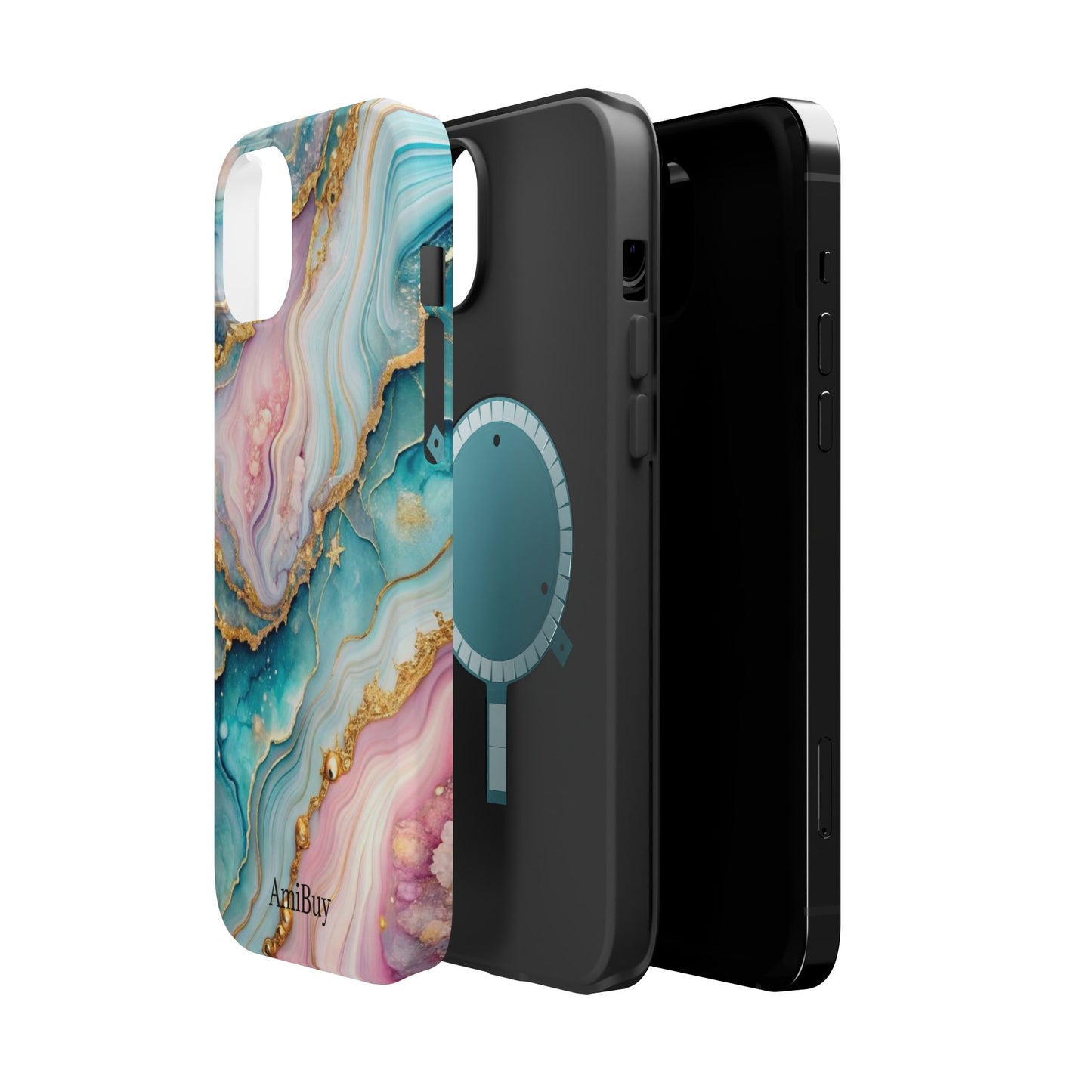 Marbled Aqua & Rose Gold Magnetic Impact Phone Case